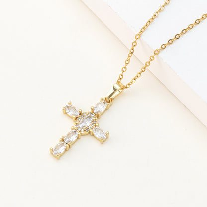 Cross Pendant Colorful Zircon Delicate Chain