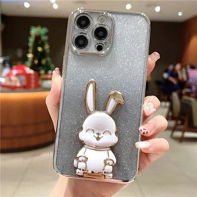 Plating Gradient Three-dimensional Rabbit iPhone Case - Viexta