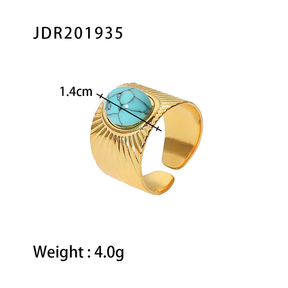 natural-gemstone-titanium-steel-open-end-ring - Viexta