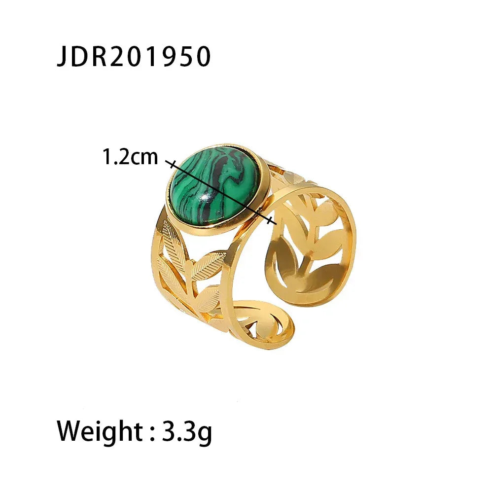 natural-gemstone-titanium-steel-open-end-ring - Viexta