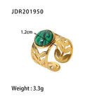 natural-gemstone-titanium-steel-open-end-ring - Viexta
