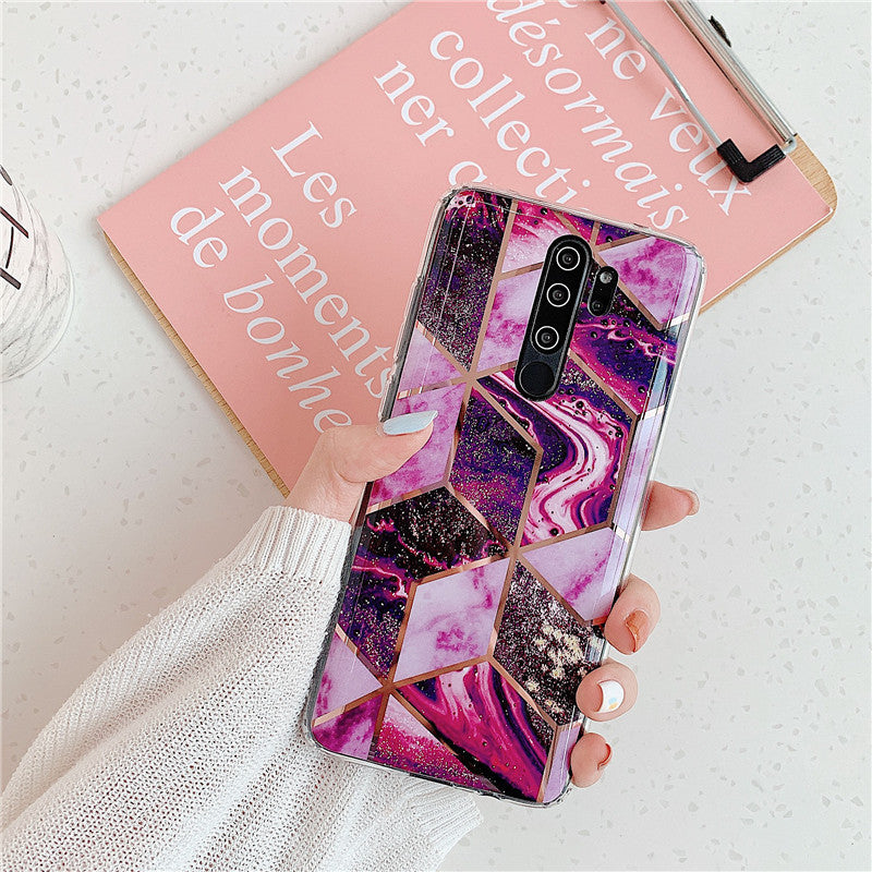 Plating Splice Marble Phone Cases for Samsung Note Series and Redmi