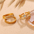 Cube Multi-Layer Diamond-Inlaid Zircon Ring