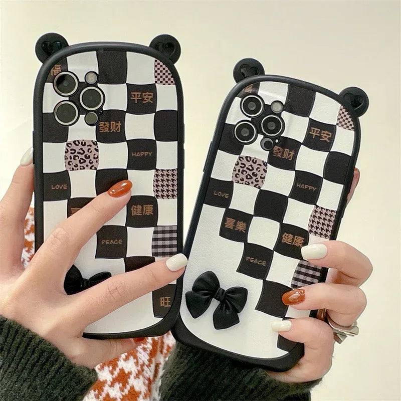Black And White Lattice Bow iPhone case - Viexta