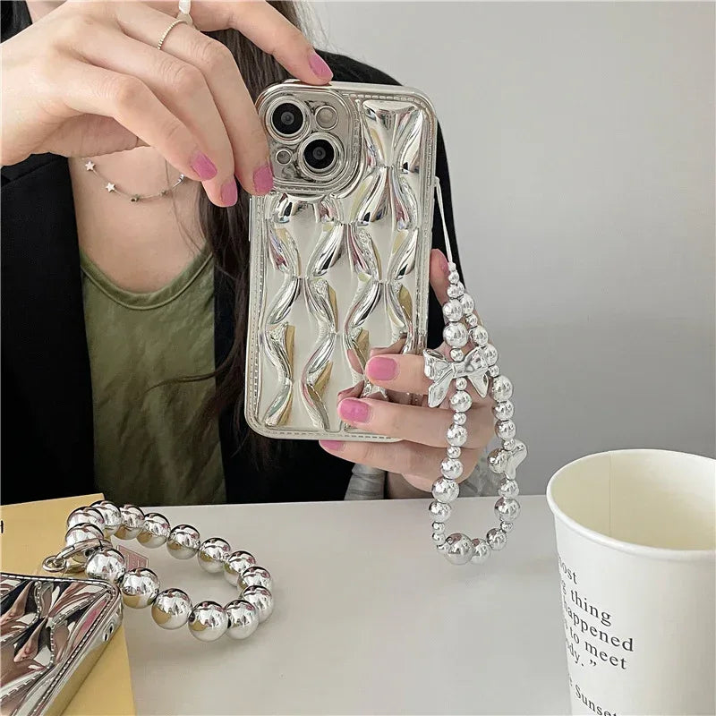 Silver Electroplated Solid Color Chain iPhone Case - Viexta
