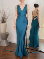 Backless Strappy Lake Blue Wedding Dress - Viexta