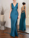 Backless Strappy Lake Blue Wedding Dress - Viexta