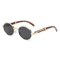 Metal Oval-frame Sunglasses With A Wood-grain Finish - Viexta
