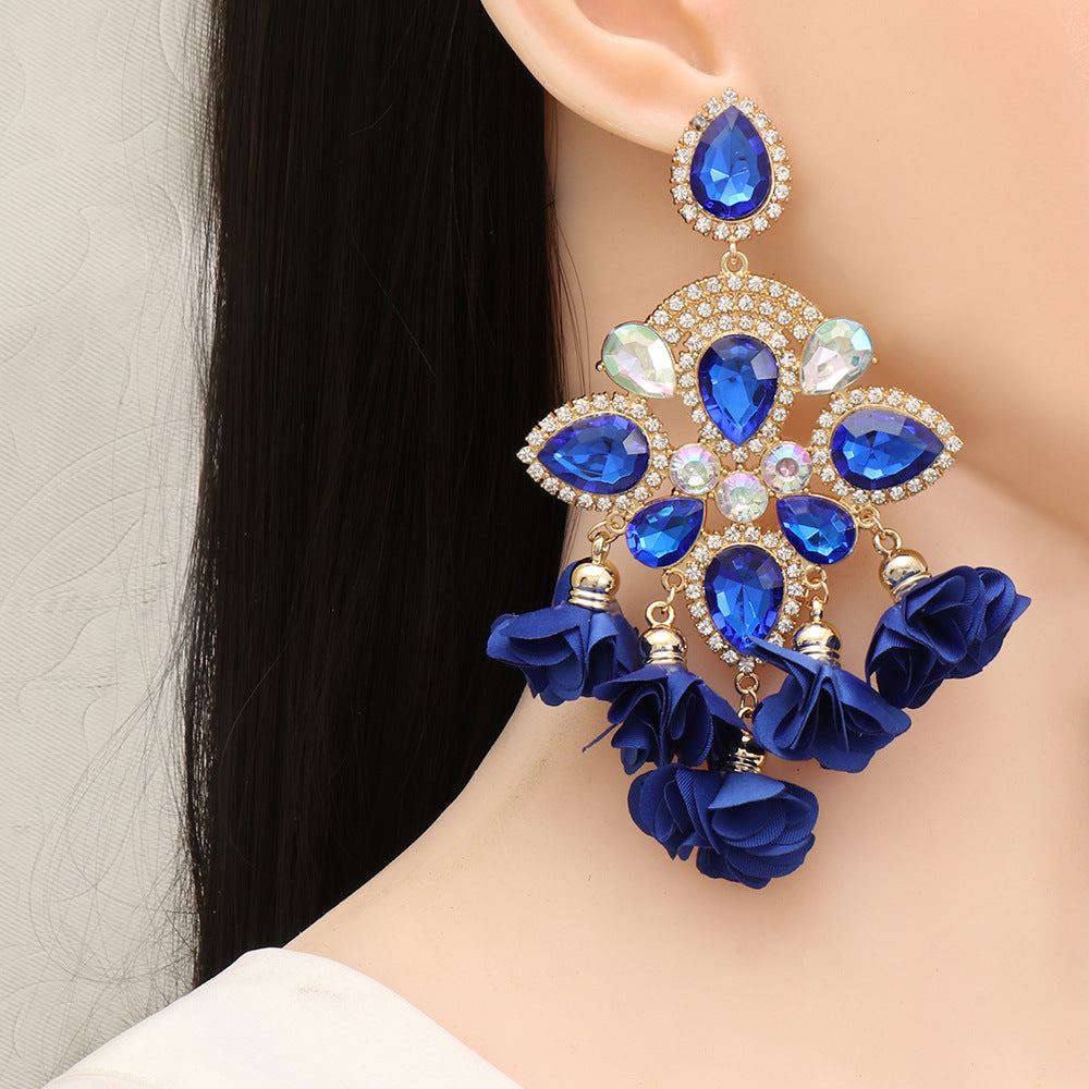 Bohemia Color Diamond Flower Earrings