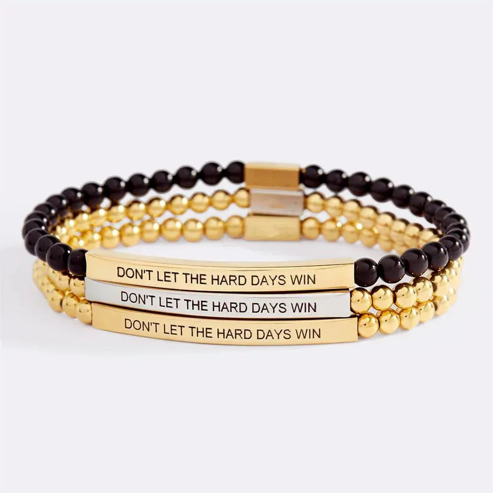4mm Gold Bead Bracelet With Stainless Steel Curved Tube - Viexta