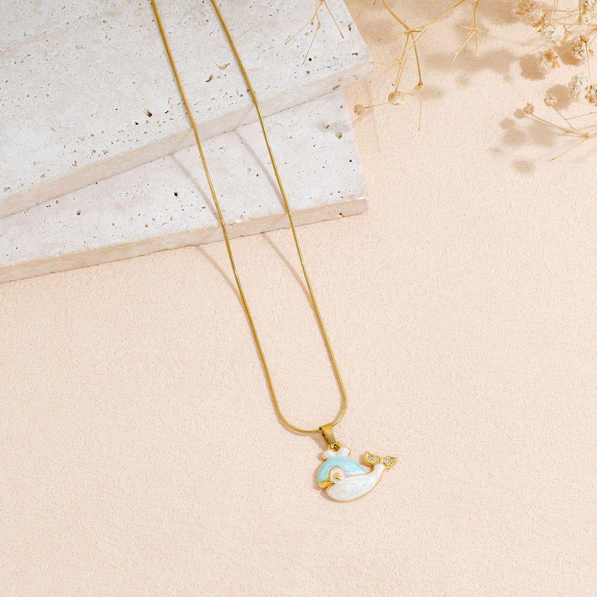 Ocean Wind Dolphin Stainless Steel Pendant Necklace
