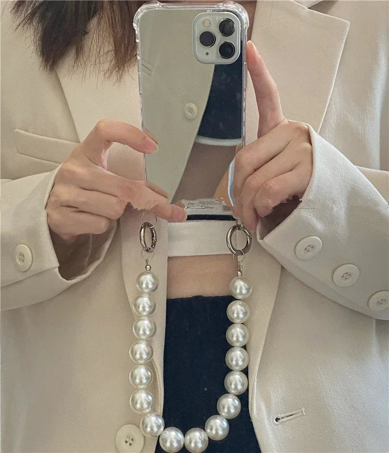 Crossbody Pearl Chain Frosty Mirror iPhone Case - Viexta