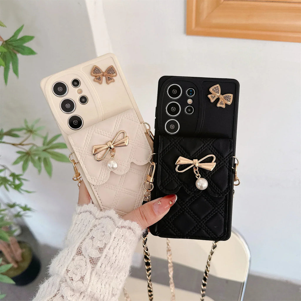 Pearl Butterfly Rhombus Card Holder Samsung Phone Case - Viexta
