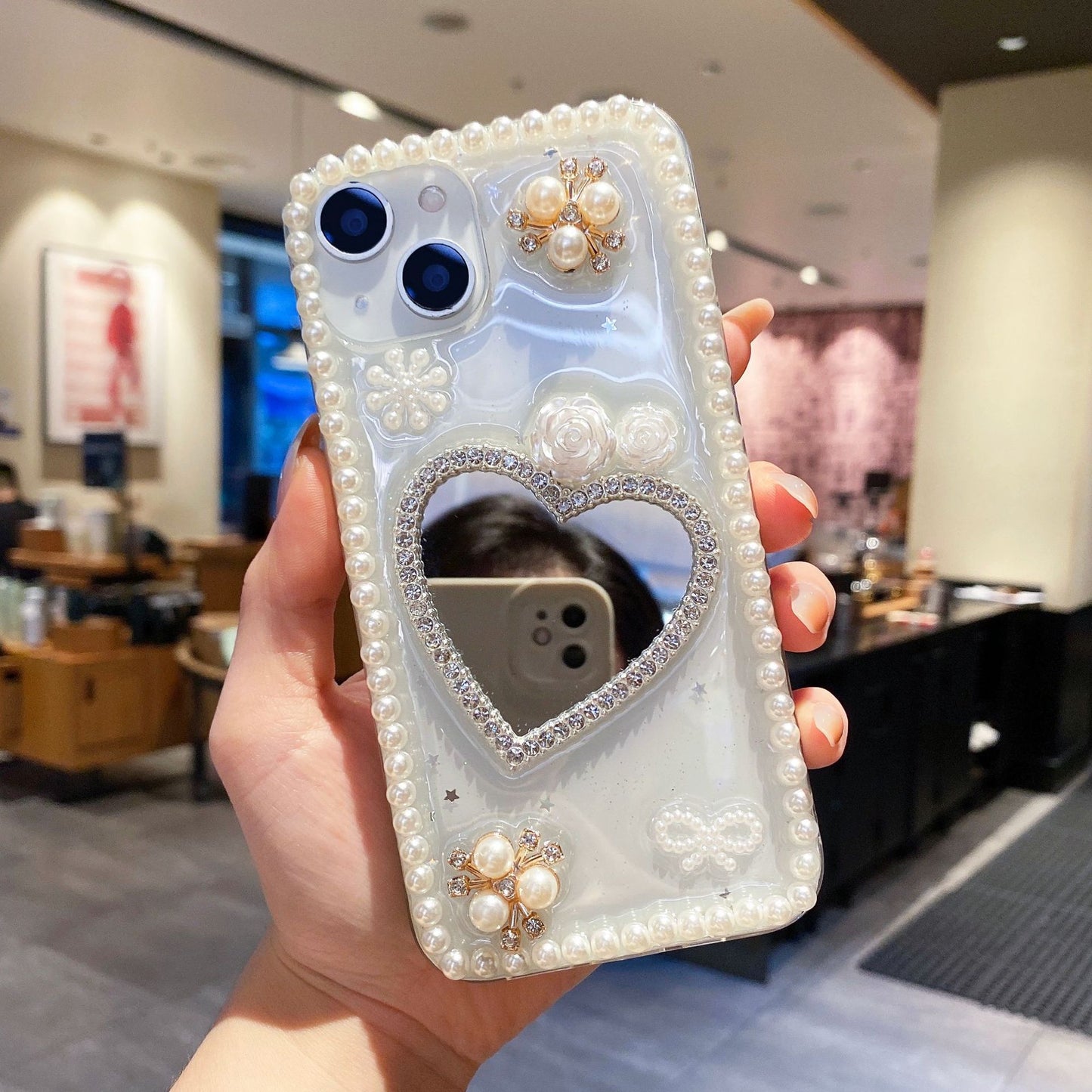 Love Pearl Transparent Mirror iPhone Case