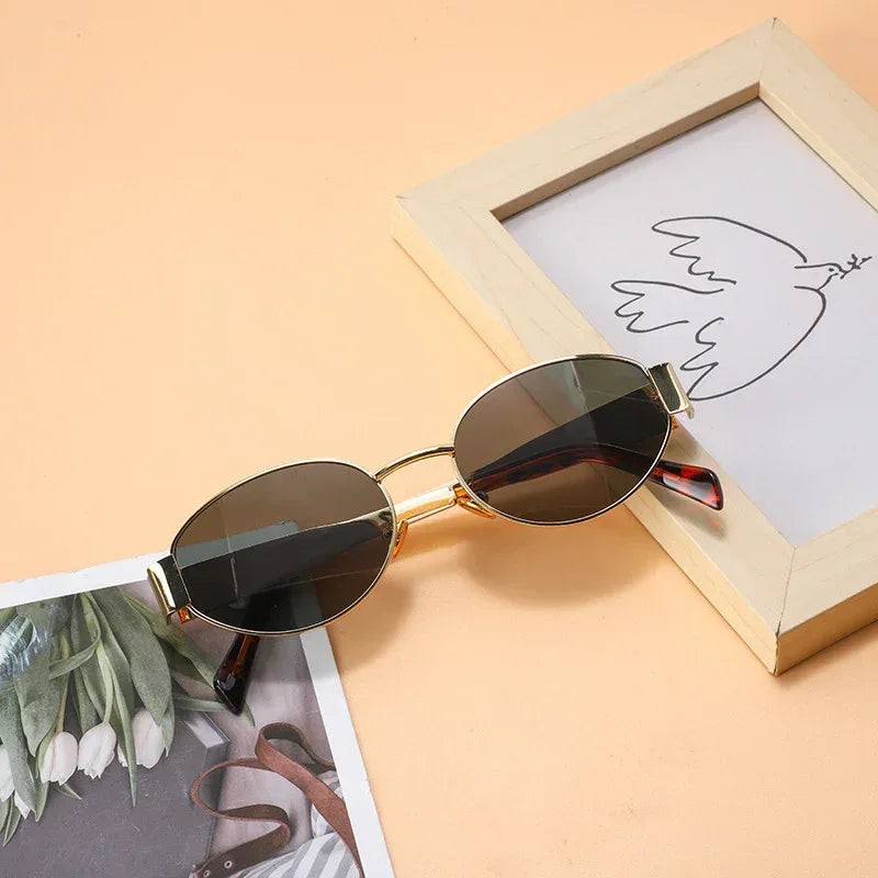 Women's Metal Retro Oval Sunglasses - Viexta