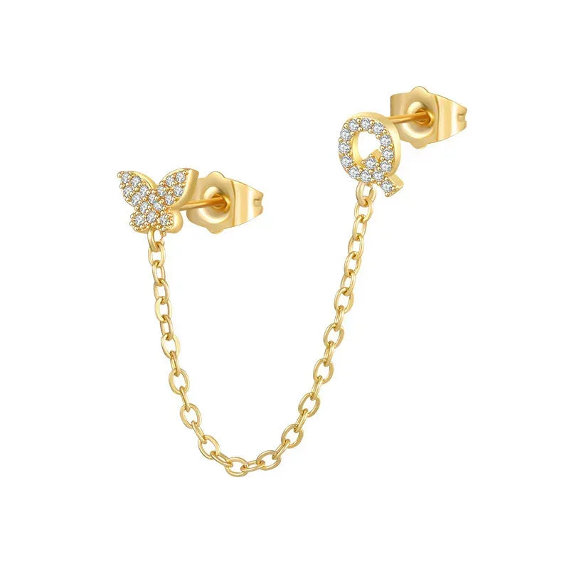 Women's Zircon Butterfly Alphabet One Piece Stud Earrings - Viexta