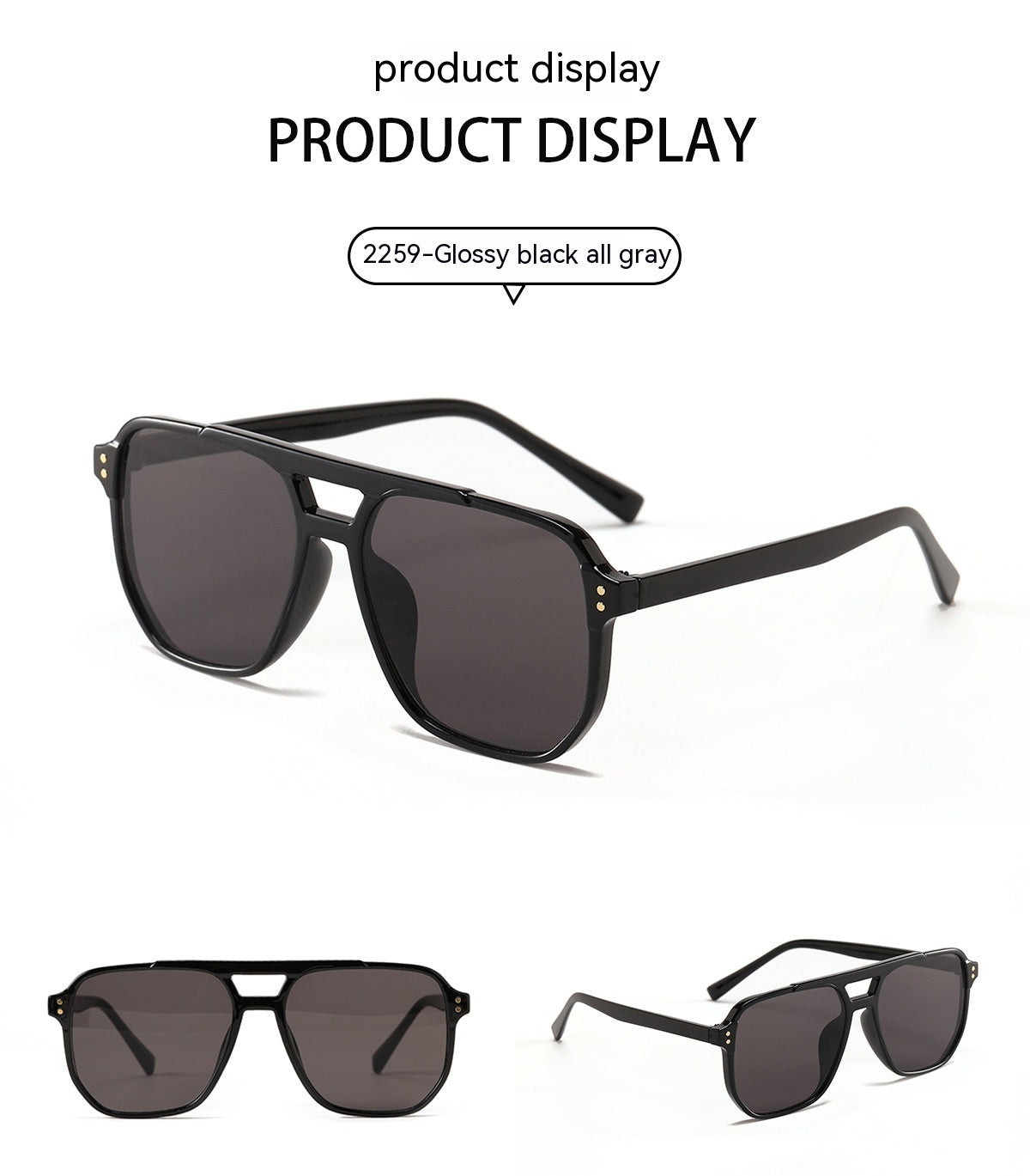 Square Double Beam Fashion Black Sunglasses