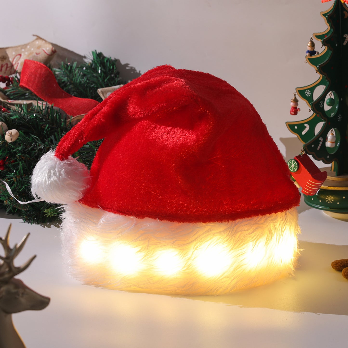 Christmas Hat LED Light Plush Santa Hat