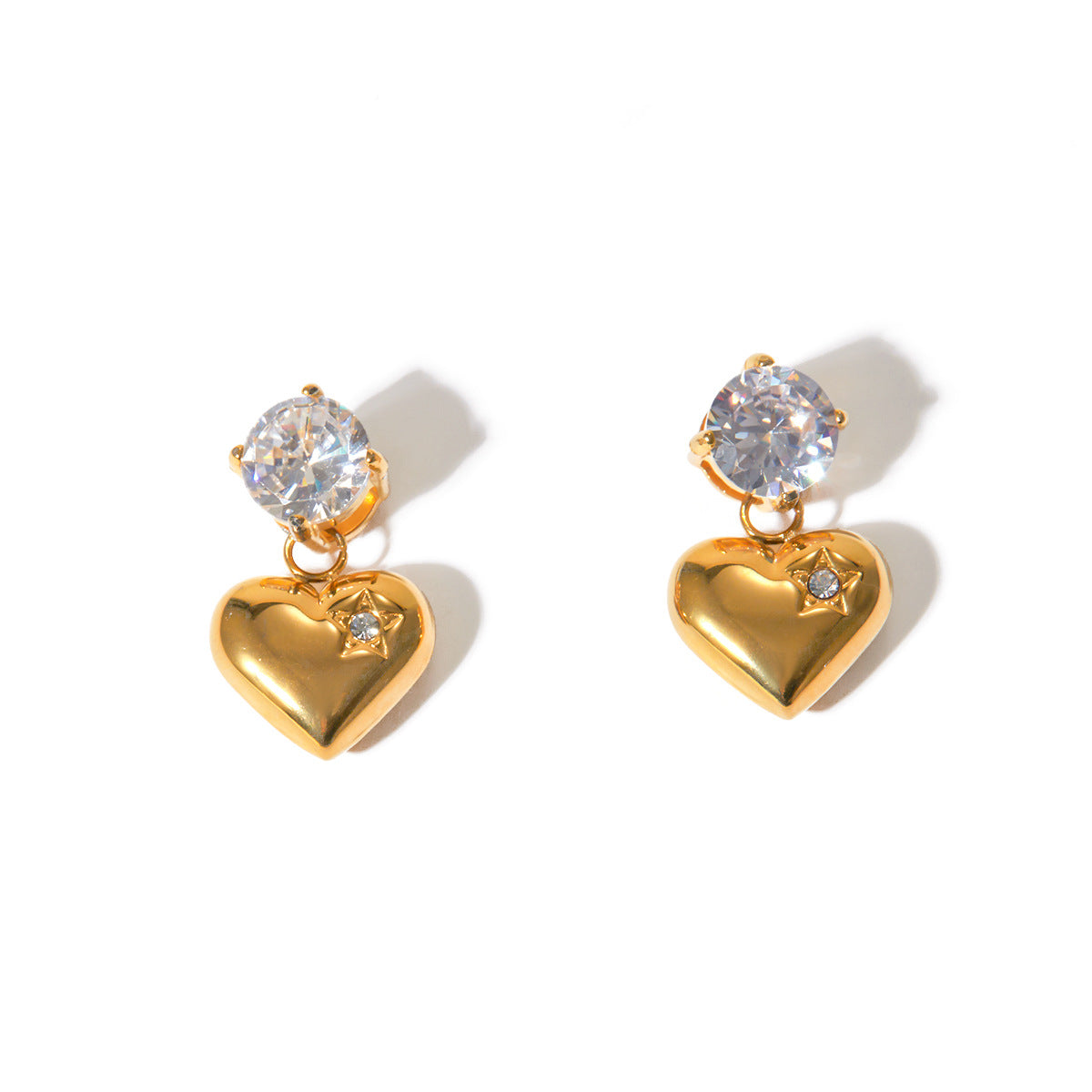 Stainless steel smooth zircon heart-shaped pendant earrings and accessories