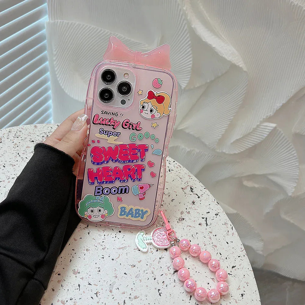 Girl Bowknot Silicone iPhone Case with Charm - Viexta