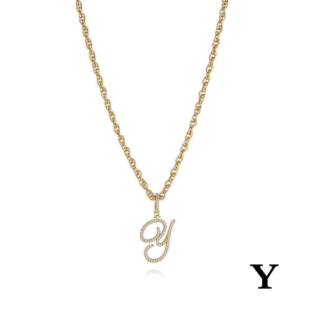 26 Letter Zircon 18k Gold Necklace