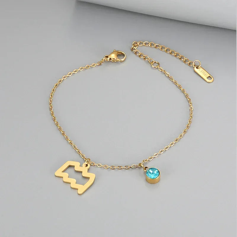 Retro Fashion Zodaic Bracelet Inlaid With Blue Zircon - Viexta