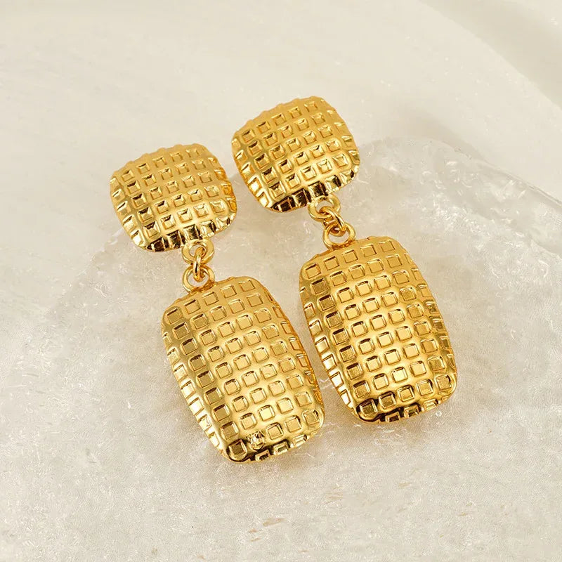 Women's Stainless Steel Square Textile Stud Earrings - Viexta