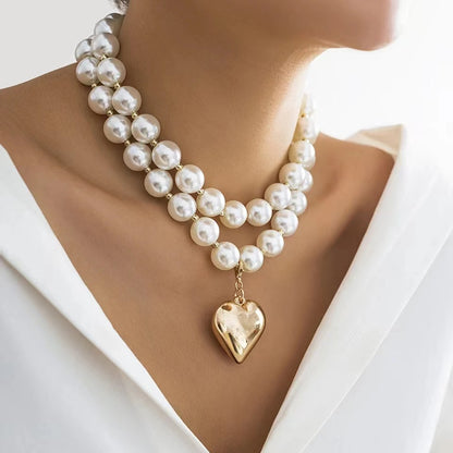 Layered Pearl Neckwear Heart Chain