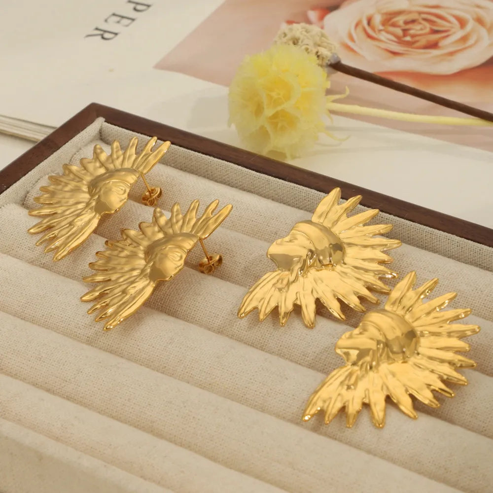 Wrinkled texture titanium steel gold-plated earrings