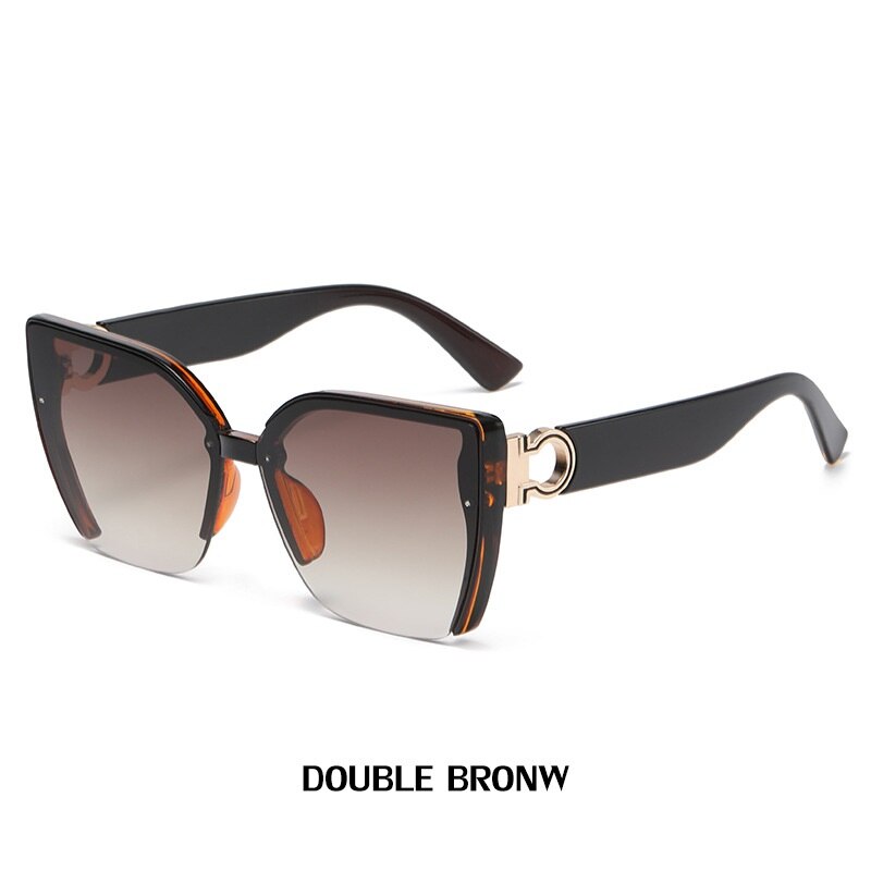 Classic Ladies Fashion Cateye Sunglasses Leopard Luxury Brand Semi Rimless Women Sunglasses