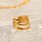 Irregular line stainless steel ring for women