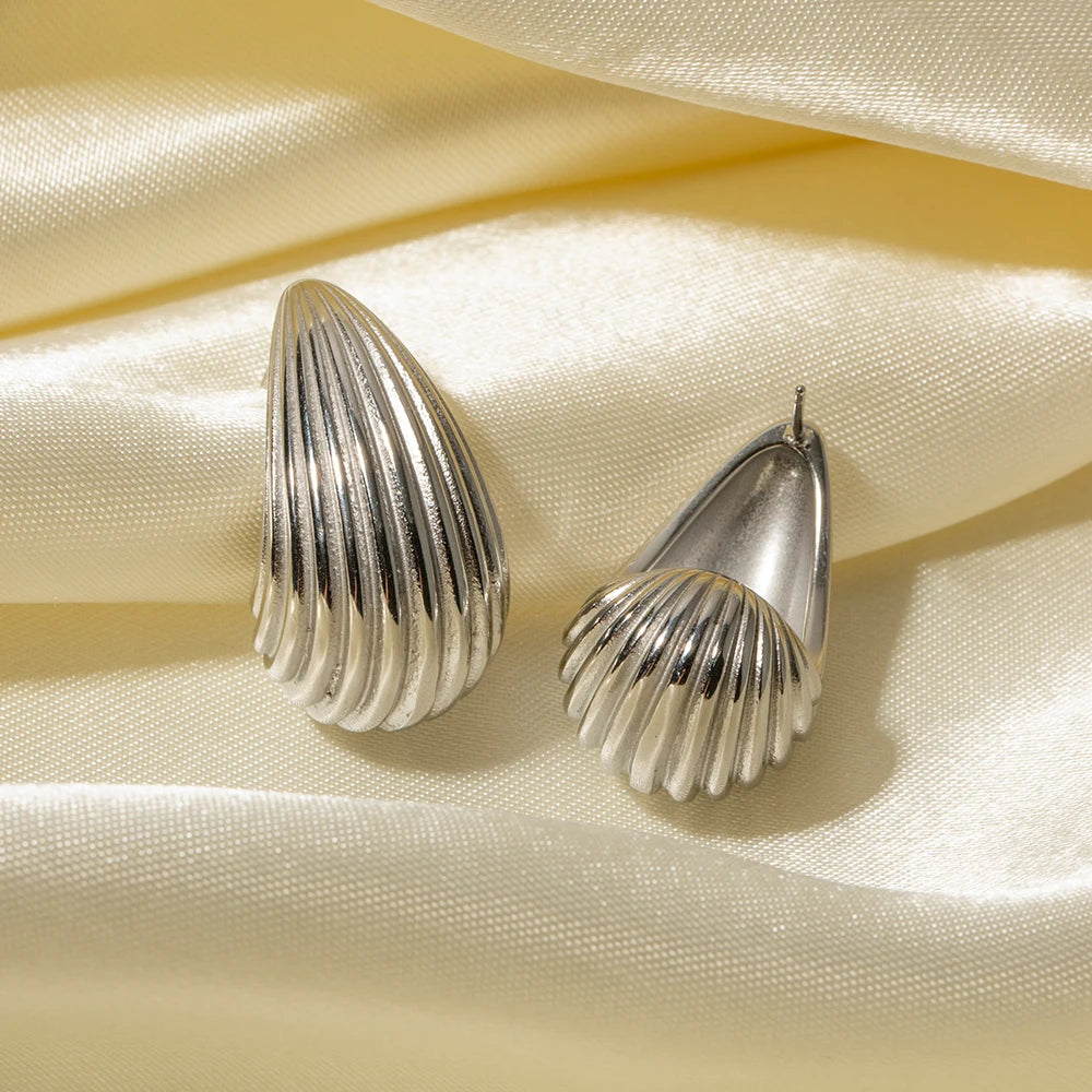 Stainless Steel Stripe Drop Earrings Exaggerated Open Ring Set Exquisite Jewelry Sets for Women Gift New