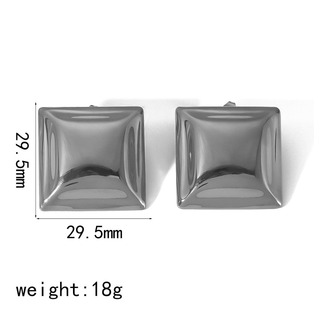 Square concave convex stainless steel earrings
