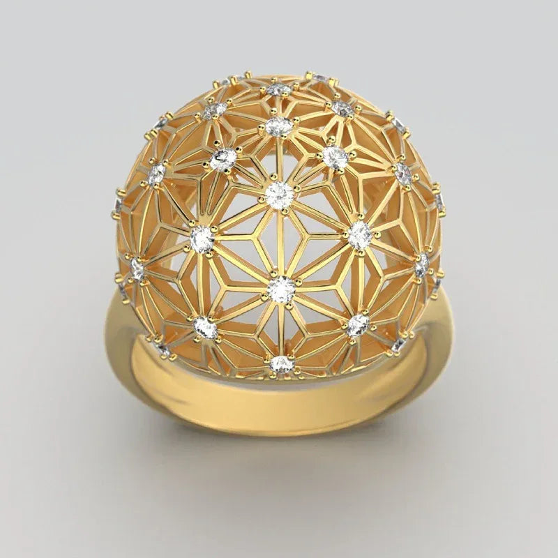 Hollow Spherical Diamond-studded Ring - Viexta