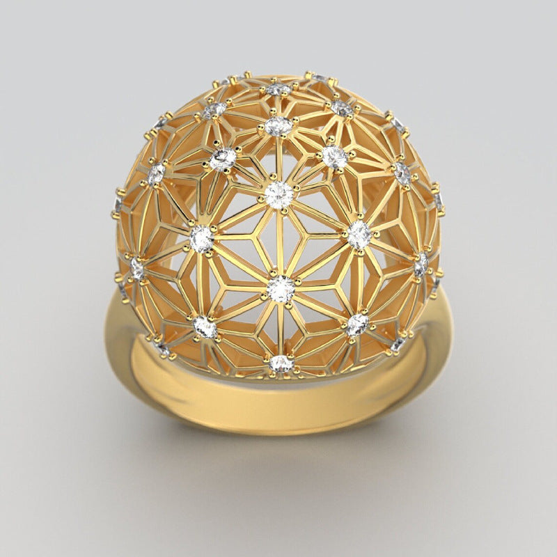 Hollow Spherical Diamond-studded Ring