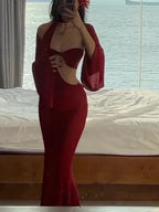 Hollow Solid Color Maxi Dress - Viexta