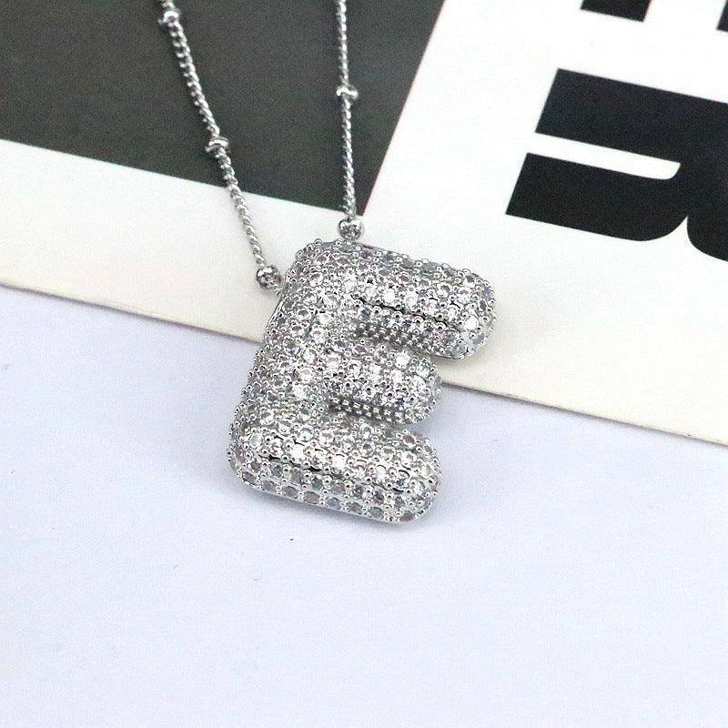 brass-zircon-bubble-letter-pendant-necklace - Viexta
