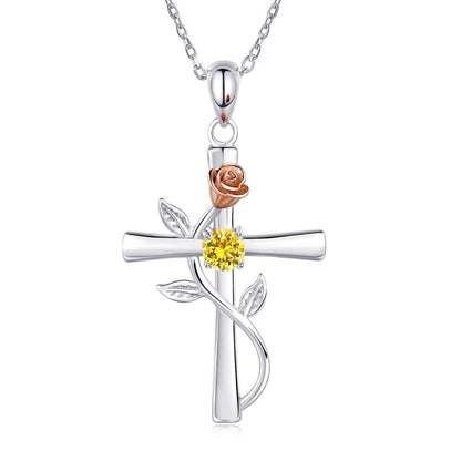 Rose Cross Necklace With Rhinestone