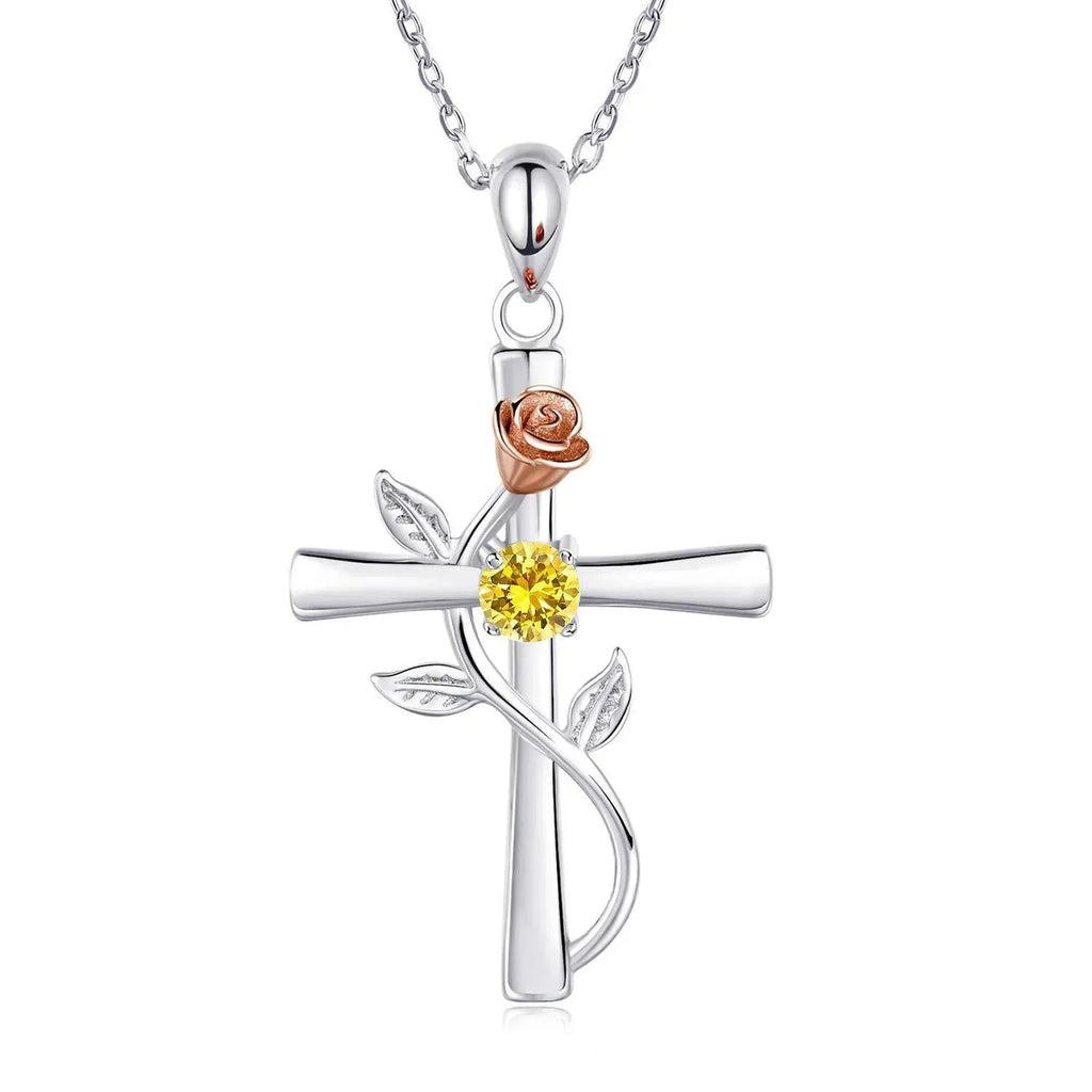rose-cross-necklace-with-rhinestone - Viexta