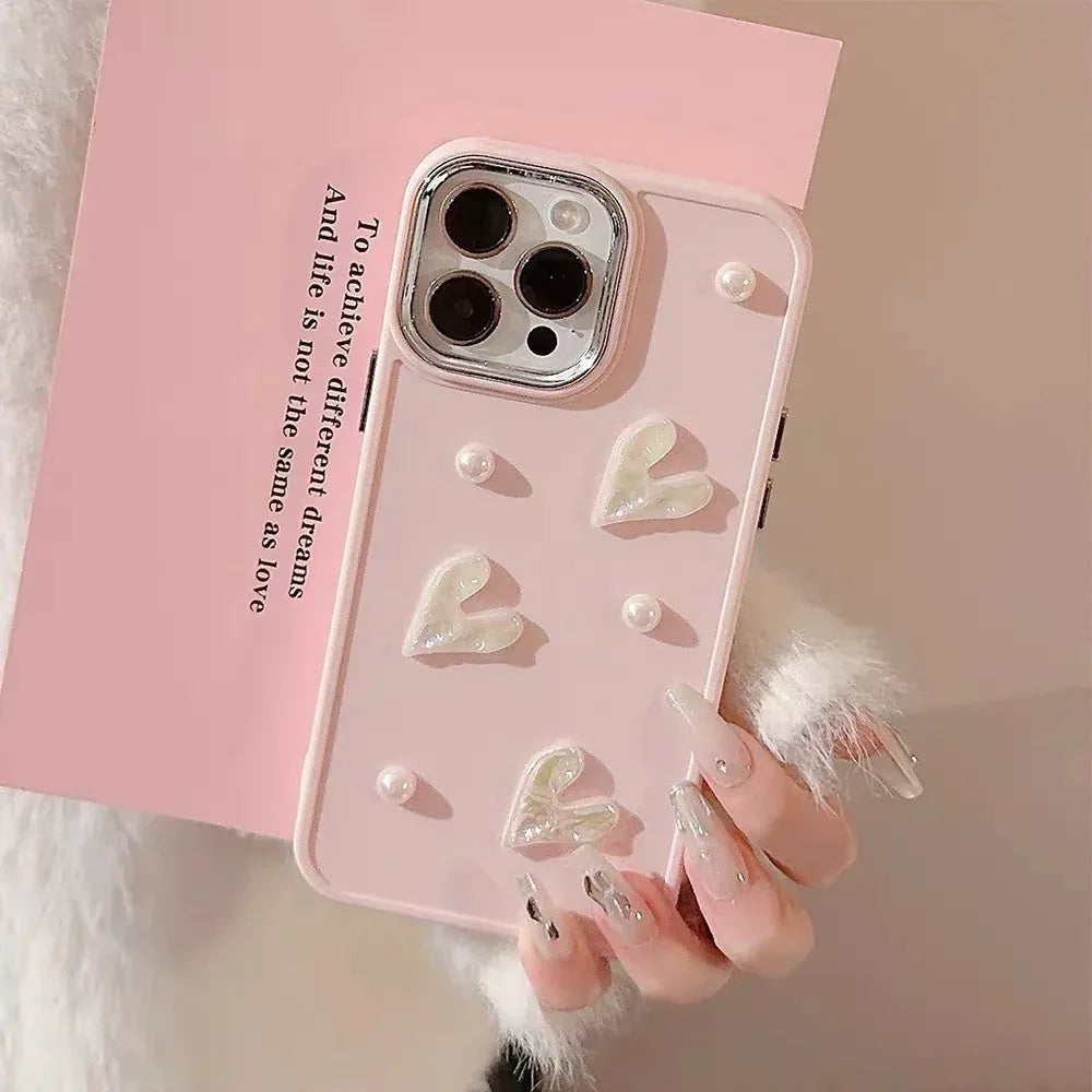 Milky White Pearl Pleated Heart Shell iPhone Case - Viexta