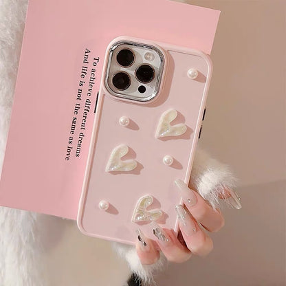 Milky White Pearl Pleated Heart Shell iPhone Case