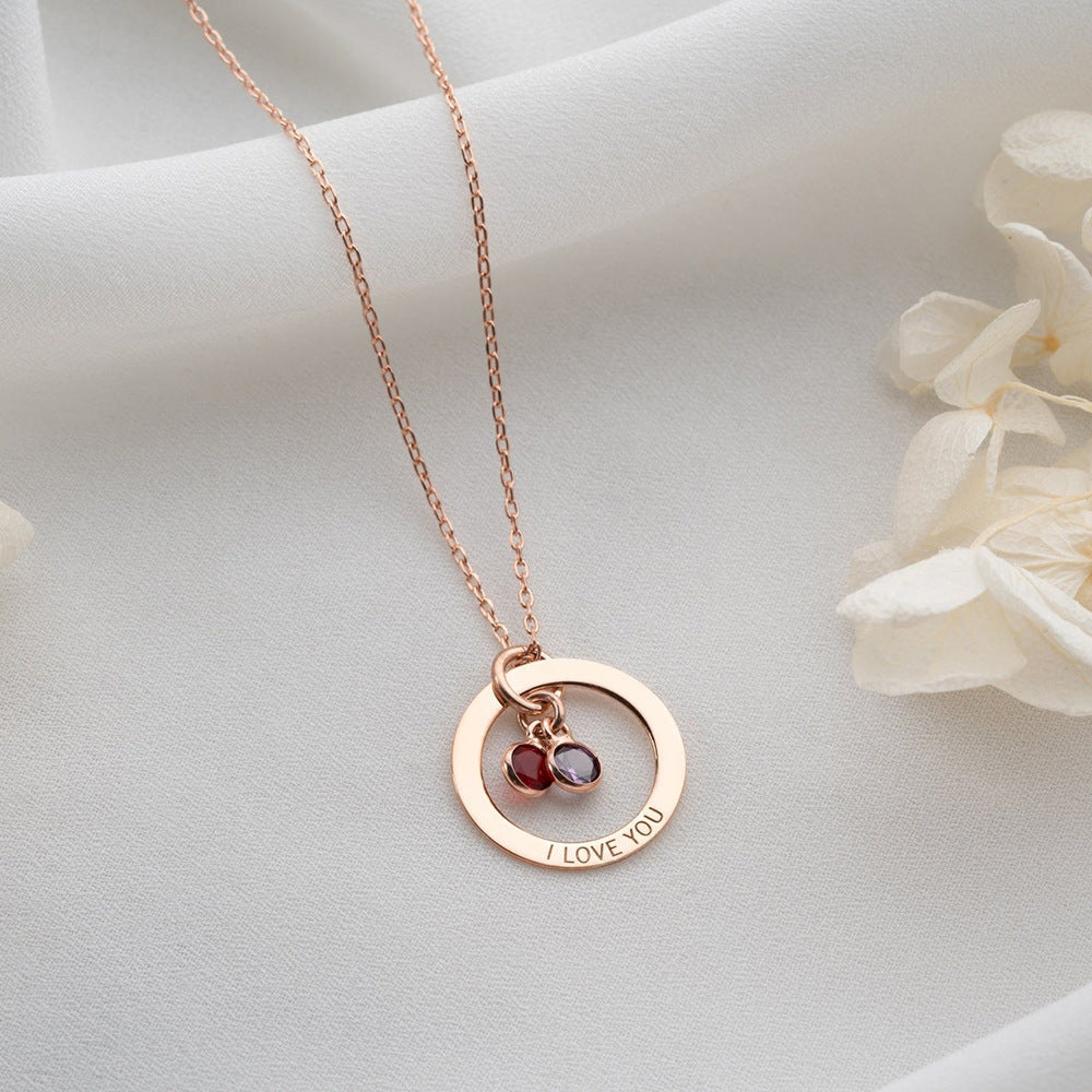 Personalized Engraved Birthstone Circle Necklace