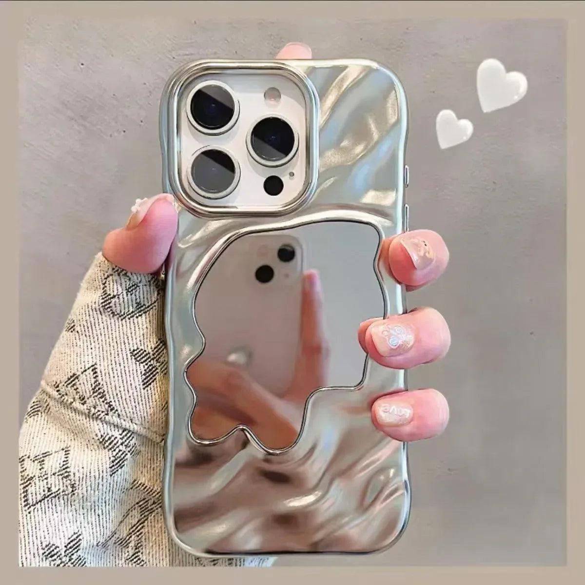 Electroplated Ripple Mirror Makeup Mirror iPhone case - Viexta