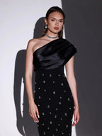 Off-shoulder Diamond Black Evening Dress - Viexta