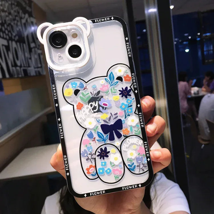 Cute Cartoon Bear Flower Holder iPhone case - Viexta