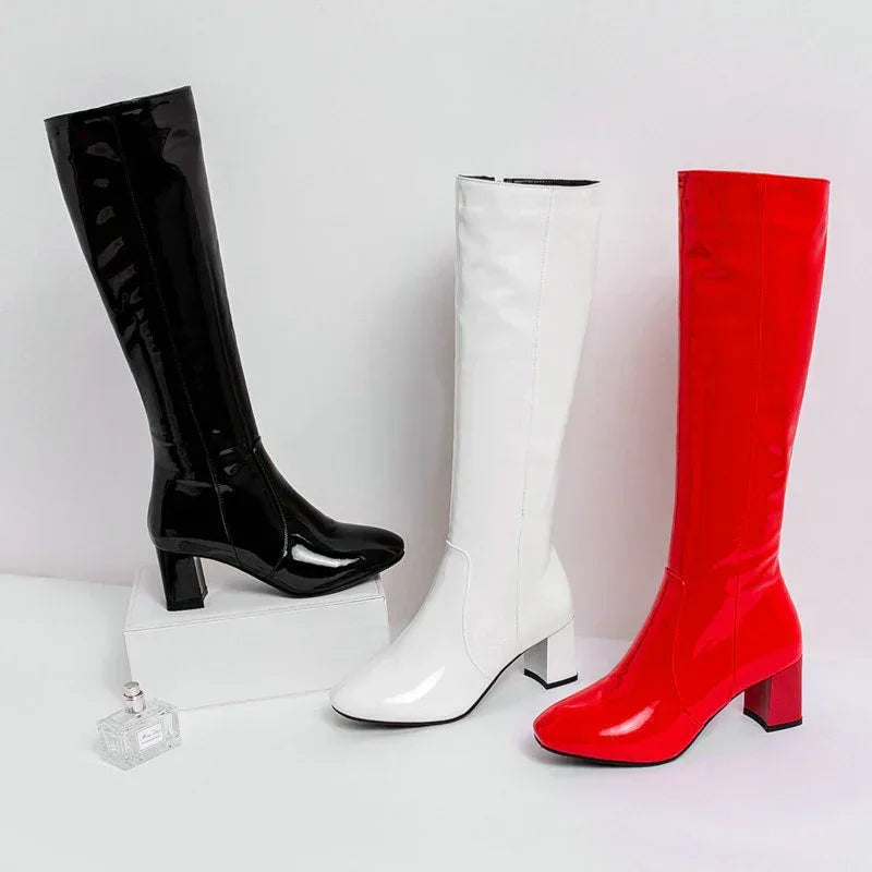 Patent Leather High Heel Long Boots - Viexta
