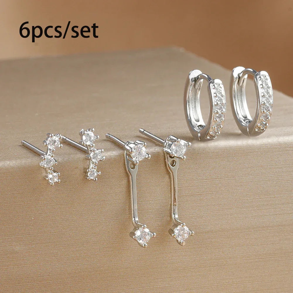 Women's Inlaid Zircon 18K Gold 6-piece Set Trendy Earrings - Viexta