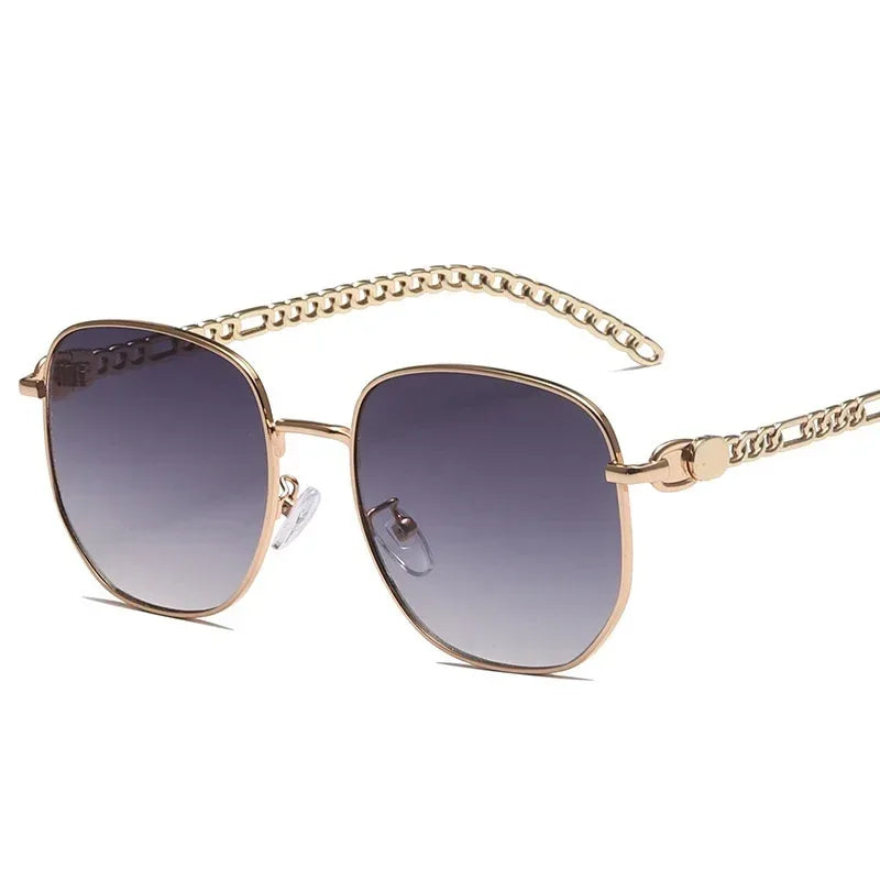 Oval Frame Metal Chain Sunglasses - Viexta