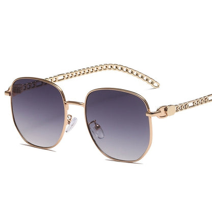 Oval Frame Metal Chain Sunglasses