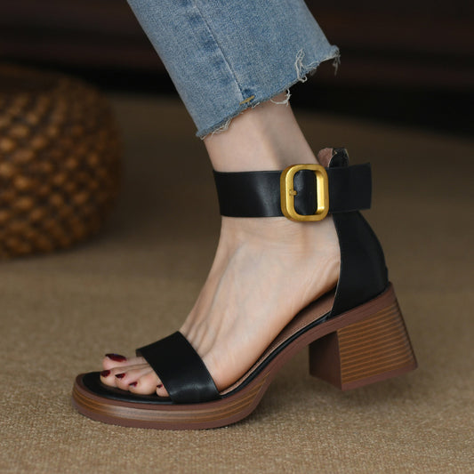 British Retro Strap Chunky Heel